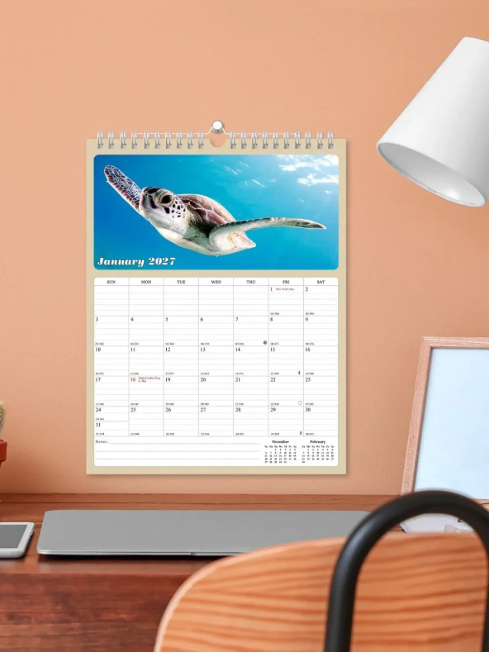 2027 Wall Calendar Spiral-bound Twin - 12 Months Planner 8.5 x 11 (Turtles)